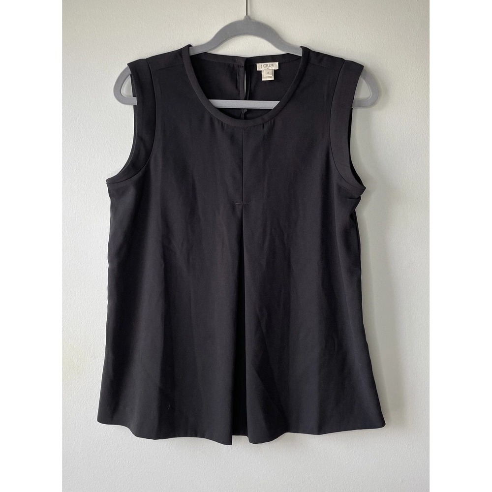 J.Crew Sleeveless Top Women 4 Black Pleated Back Keyhole Minimalist Work Staple